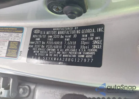 2011 Kia Sorento Sx V6 from USA, damaged, VIN 5XYKW4A28BG127977